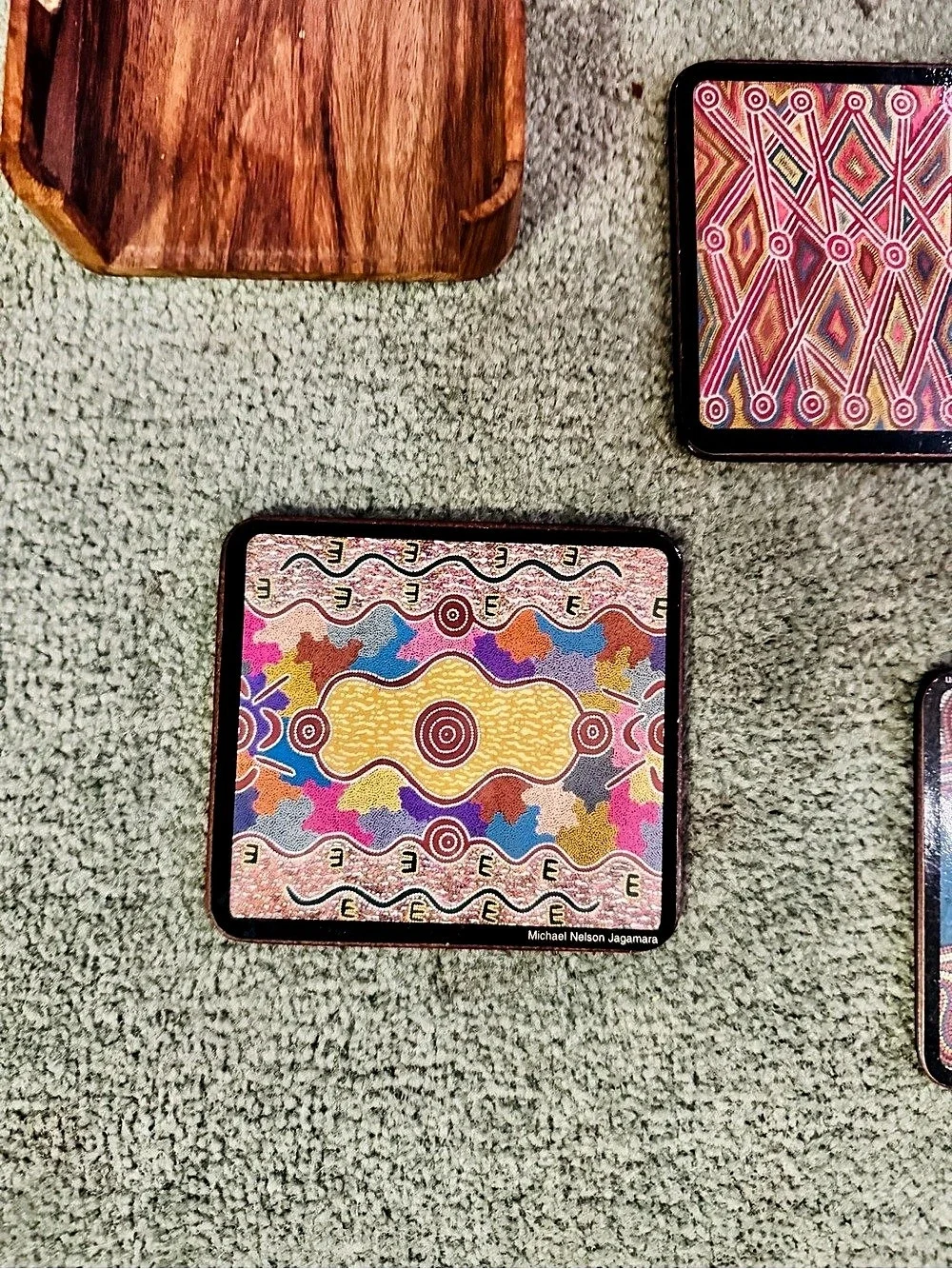 Vintage Yijan Australia Seven Sisters Dreaming Coasters Set of 6 Cork Hardboard